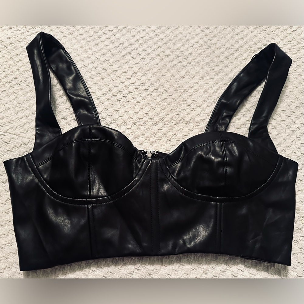 Signature8 Black Leather Bustier Top